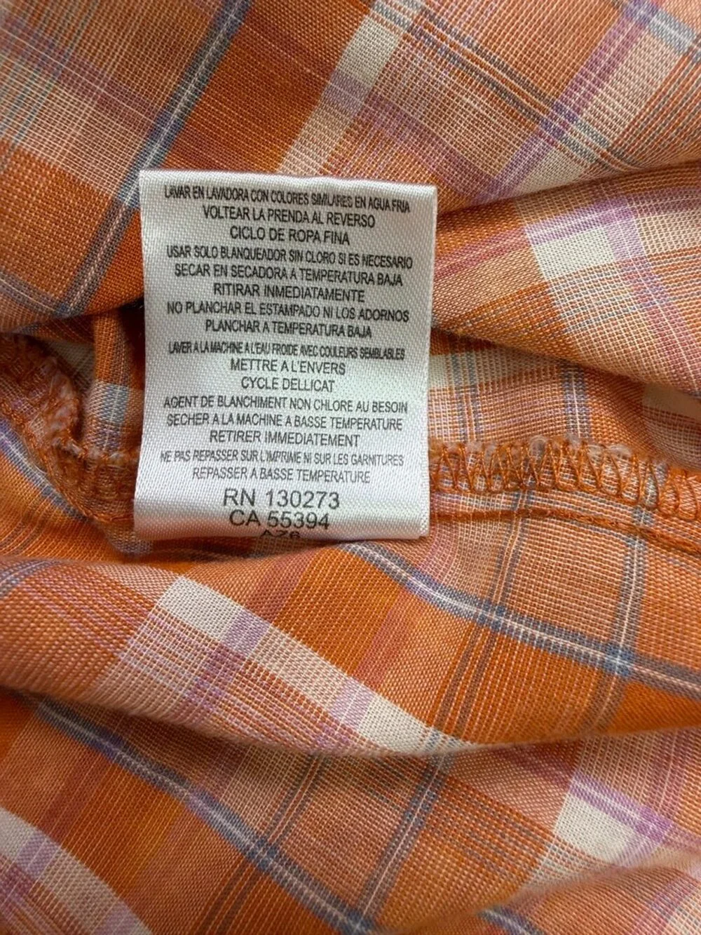 Wrangler Orange Plaid Western Pearl Snap‎ Shirt XL